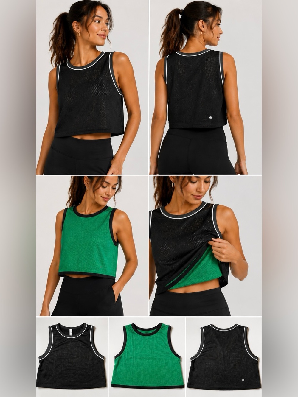 Lululemon Reversible Mesh Cropped Tank Top Black/Green Women’s Medium